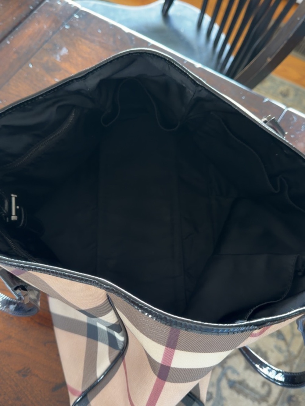Burberry Beige Plaid Tote with Black Trim - Picture 5 of 5